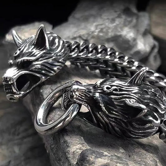 Double Wolf Head Bracelet